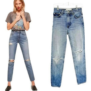 Reformation High Rise Distressed Cigarette Jean in Dark Stone Wash Size 26